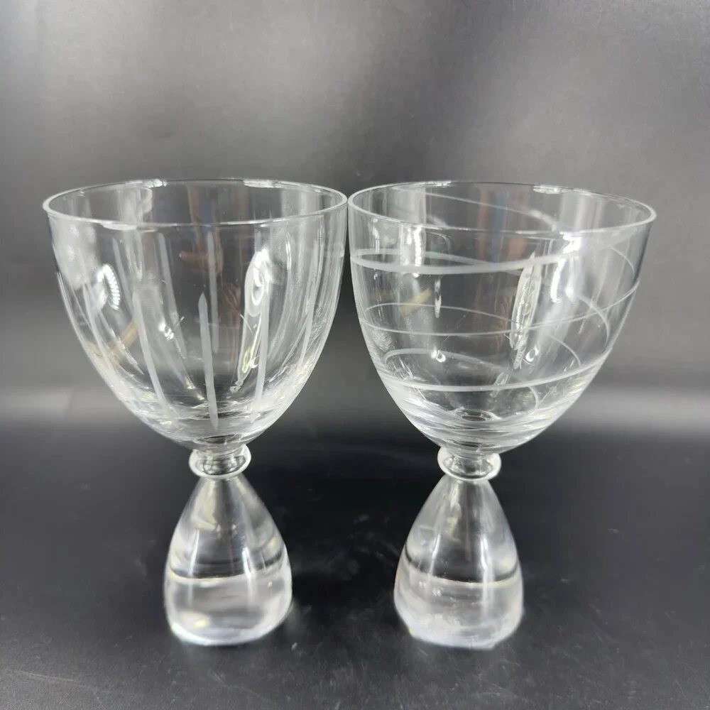 Vintage Clear Etched Glasses Drinking Cups‎ Set 2 Elegant Crystal Glass Barware